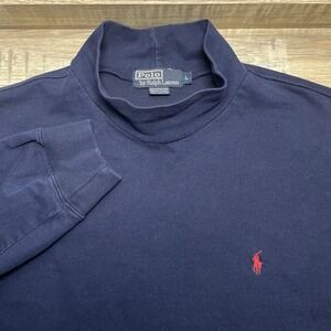 Polo Ralph Lauren Mock Neck Long Sleeve Shirt‎ Men's Large Navy Blue Soft Cotton